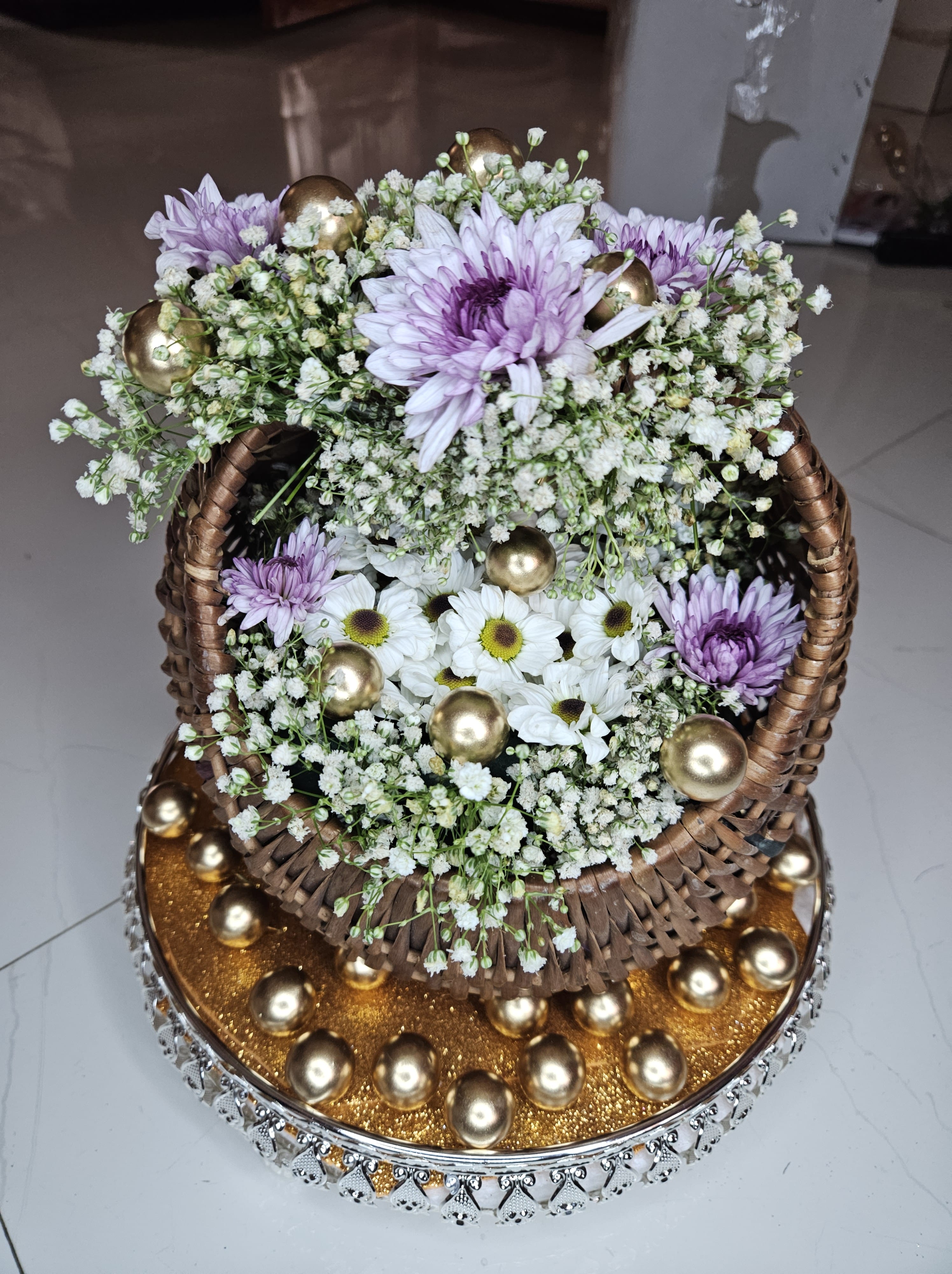 Premium pomegranate and flower decoration by ND Event Plate Decors Chennai